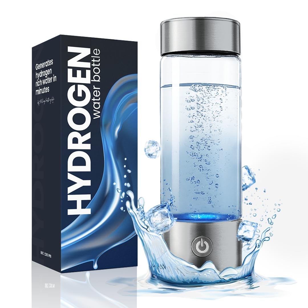 2025 New Glass Hydrogen Water Bottle Generator, 14oz/420ml with 2200ppb in 3 min SPE/PEM Technology, Portable H₂ Maker Water ionizer Machine for Home, Office & Travel, Rechargeable