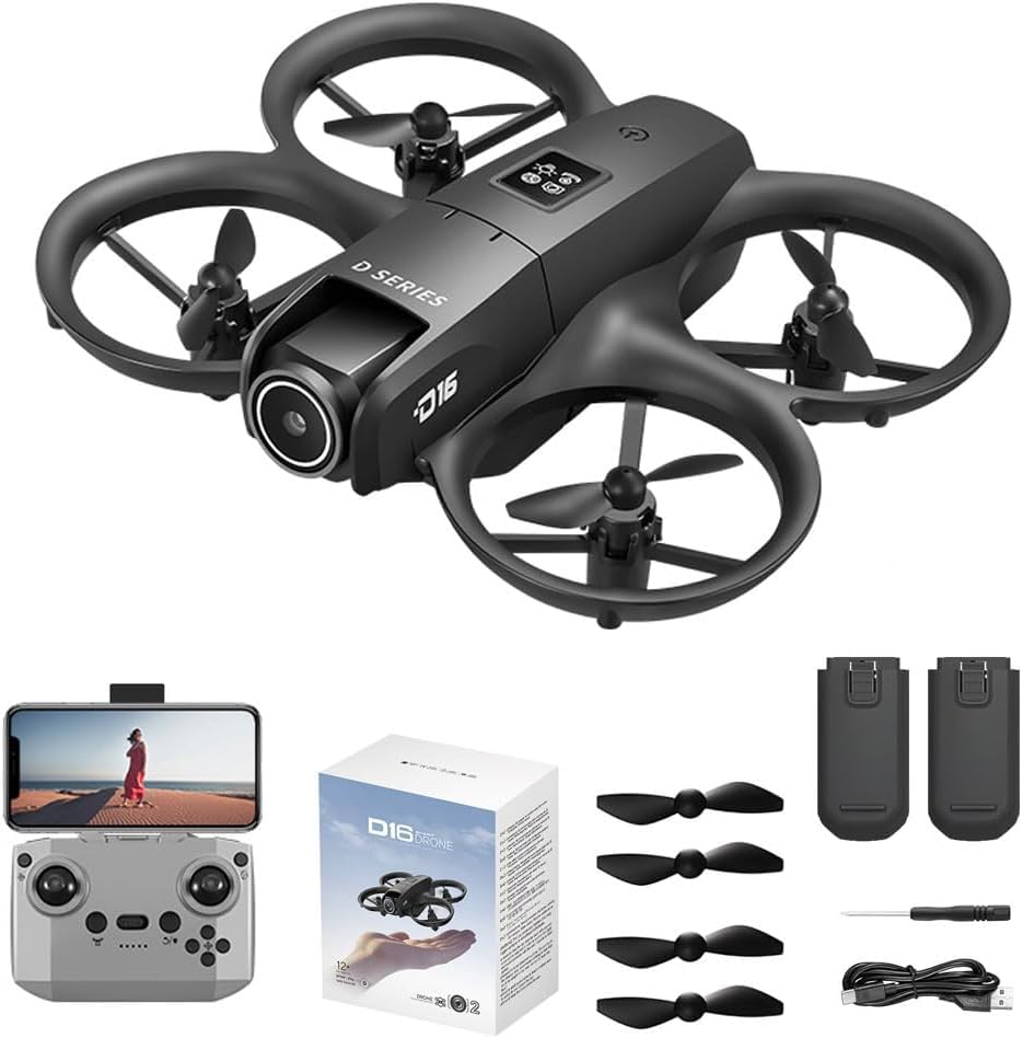 THOAML Drone with Camera 1080P for Kids Adults, Mini HD FPV Drone Kit, w/ 2 Batteries, One Key Take Off/Land, Altitude Hold, Headless Mode, 360°Flip, Gestures Selfie, 3 Speed Mode, Waypoint Fly -Black