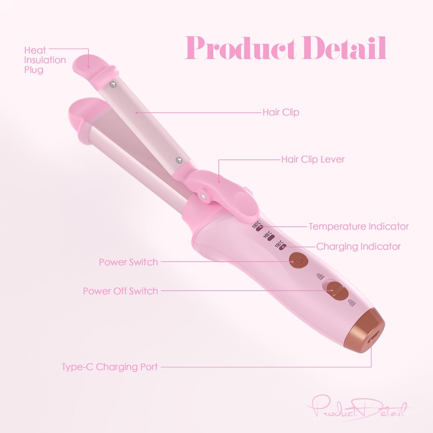 Bestauty Small Cordless Curling Iron 1 inch, Mini Dual Purpose Curling/Flat Iron - Hair Straightener and Curler 2 in 1, Rechargeable Wireless Travel Hair Curling Iron for Short Hair (Pink)