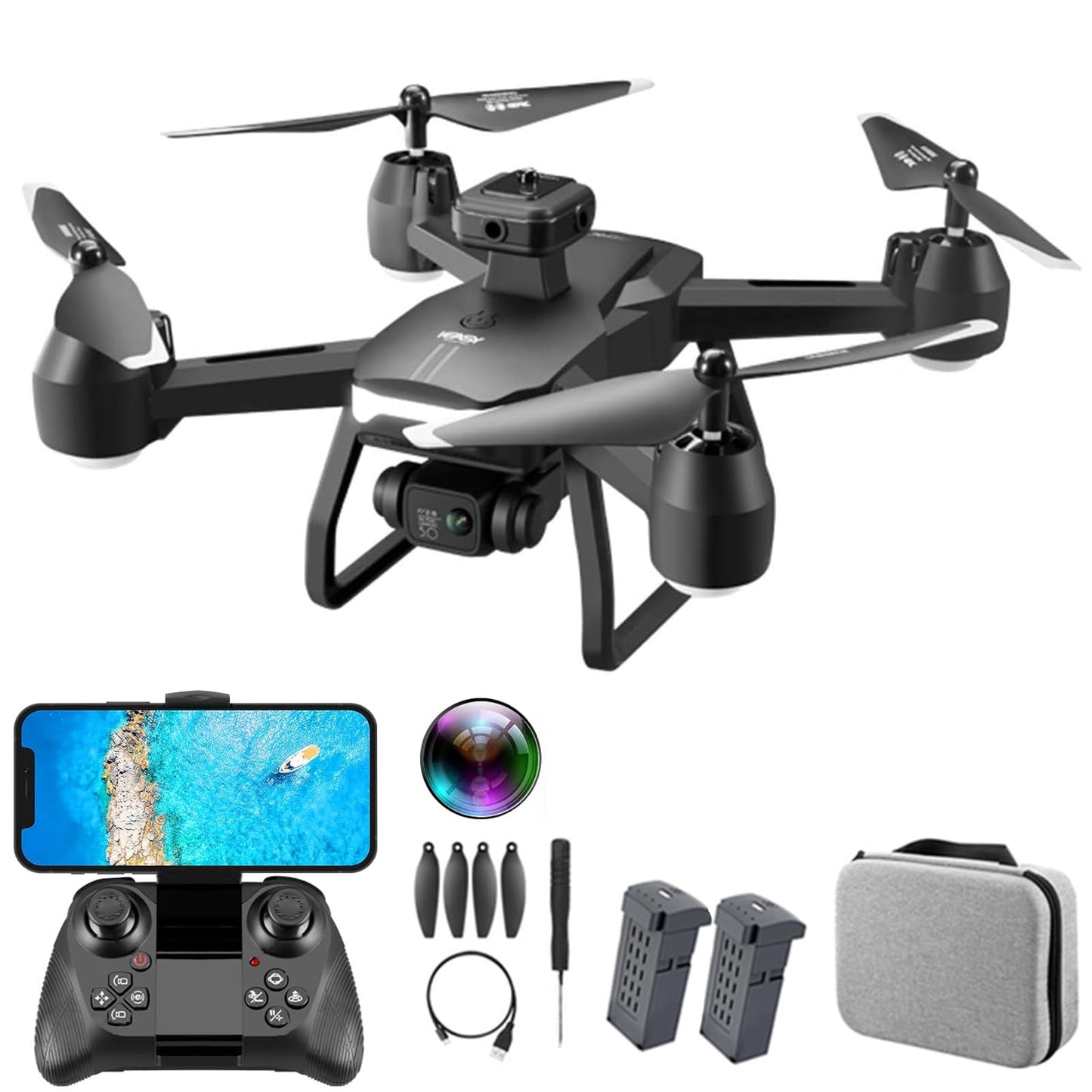 Hylukon Drones with Camera for Adults 6K Foldable Headless Drone with Obstacle Avoidance Function Optical Flow Positioning Gesture Photography with Storage Bag 2 Battery