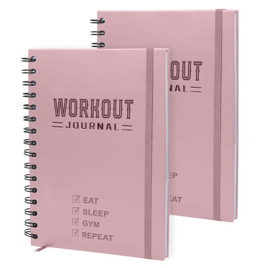 Hardcover Fitness Planner Workout Journal for Men & Women - Undated A5 Sturdy Fitness Log Book to Track Gym & Home Workouts - Pink Separately Packaged 2 Pieces