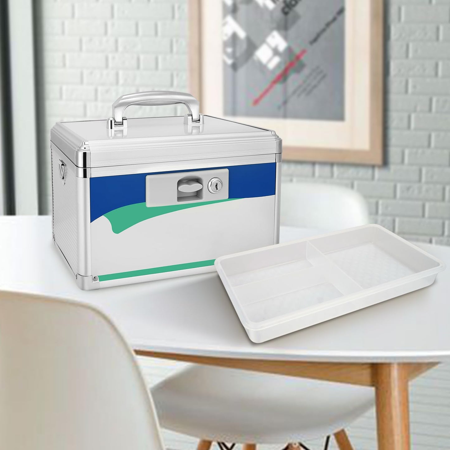 BAGAKE 12-Inch Medicine Lock Box - Keyed Security for Home & Outdoor Use | Lockable Storage Box Durable Aluminum Design | Fits Family Essentials 11.2'' x 7.6'' x 7.6'' Blue