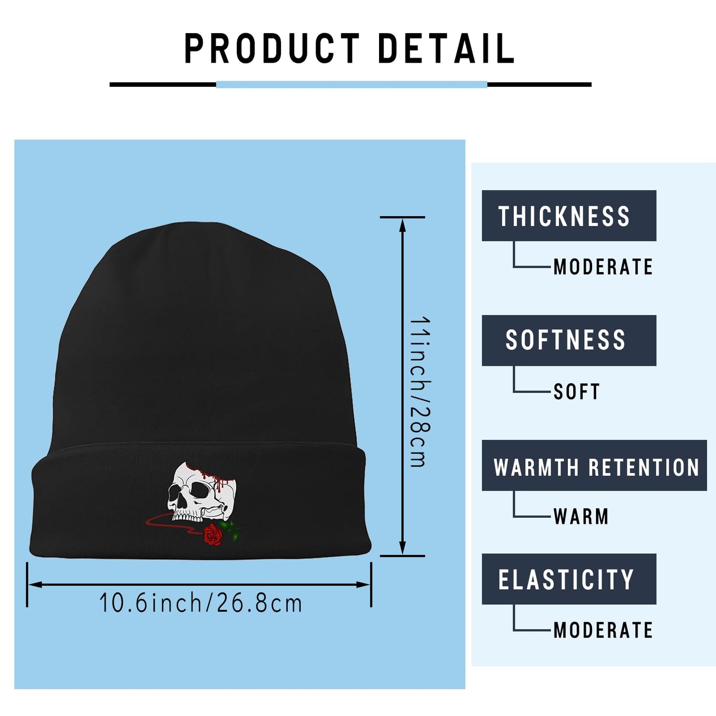 Tijeyi Horror Skull Rose Hat Fashion Reaper Grim Beanies for Men Cool Men's Horror Beanie Caps Halloween Hat for Women Guys Teens Boys Graphic Warm Winter Hat