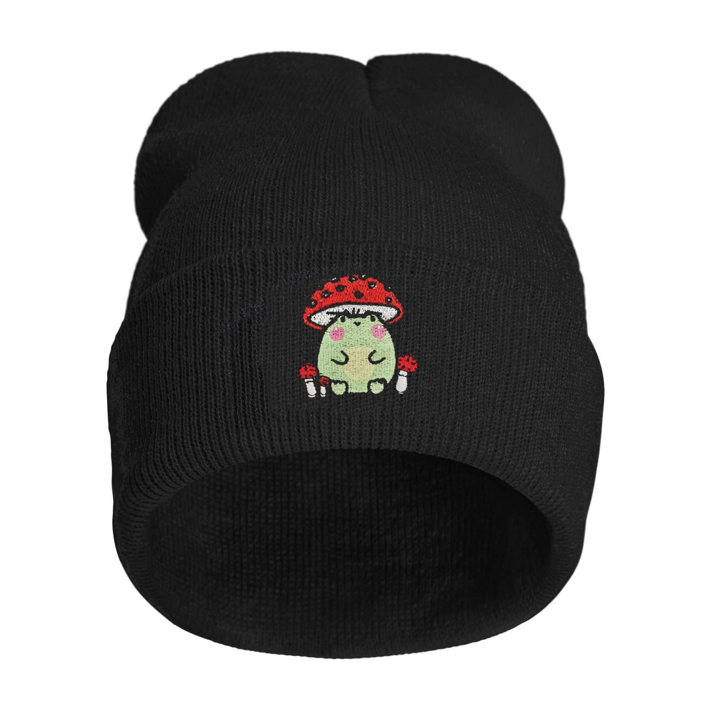 DEKIFNHG Funny Frog Mushroom Embroidered Beanies Hat, Winter Warm Knit Hat for Men and Women Gift