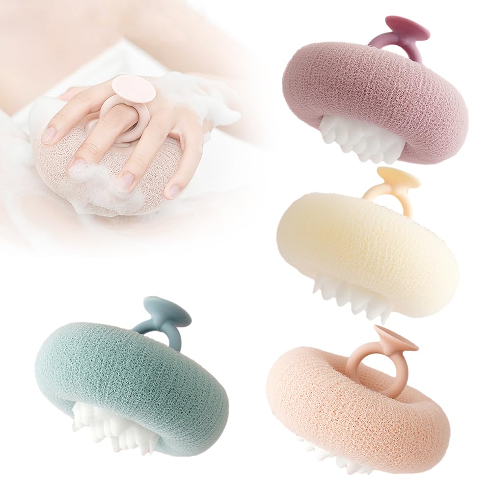 Super Soft Sunflower Suction Cup Bath Ball, 2024 Upgraded 2-in-1 Sunflower Bath Ball Exfoliating Bath Sponge Cleaning Brush, Sponge Mesh Pouf Shower Ball for Women, Men Shower (Colorful-4)