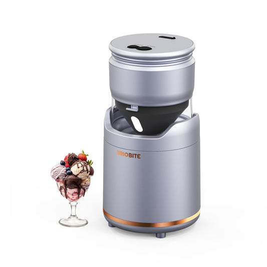 BRIOBITE Ice Cream Maker Machine – Premium Electric Mini Maker Machine with Low-Noise Operation, Rechargeable,Perfect for Gelato, Sorbet & Frozen Yogurt, Easy to Clean,Silver