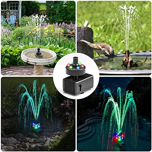 24-Hours Working Bird Bath Fountains Electric, Adjustable Quiet Water Fountain Pump with LED Lights for Garden,Small Fish Tank, Pond,Water Features - 7 Nozzles,16.4Ft Power Cord