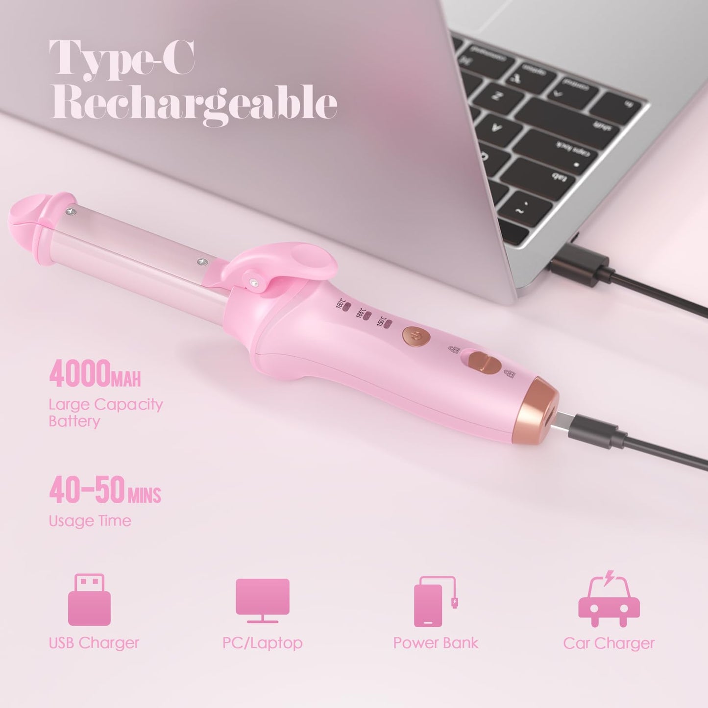 Bestauty Small Cordless Curling Iron 1 inch, Mini Dual Purpose Curling/Flat Iron - Hair Straightener and Curler 2 in 1, Rechargeable Wireless Travel Hair Curling Iron for Short Hair (Pink)