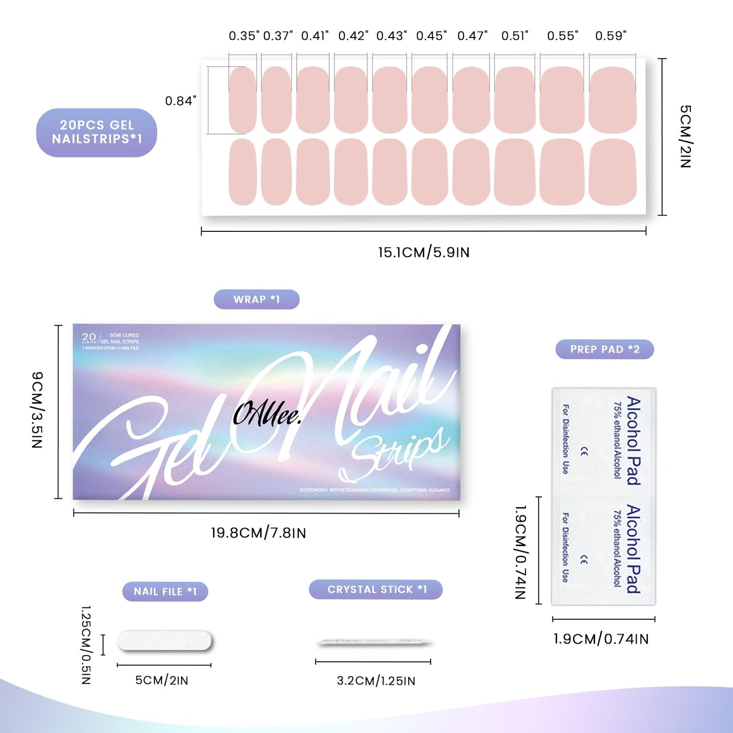 OAUEE Semi Cured Gel Nail Strips | 20 Gel Nail Stickers | Gel Nail Stickers with UV Light Required | Salon Quality, Easy Application and Removal（Flesh Pink Color）