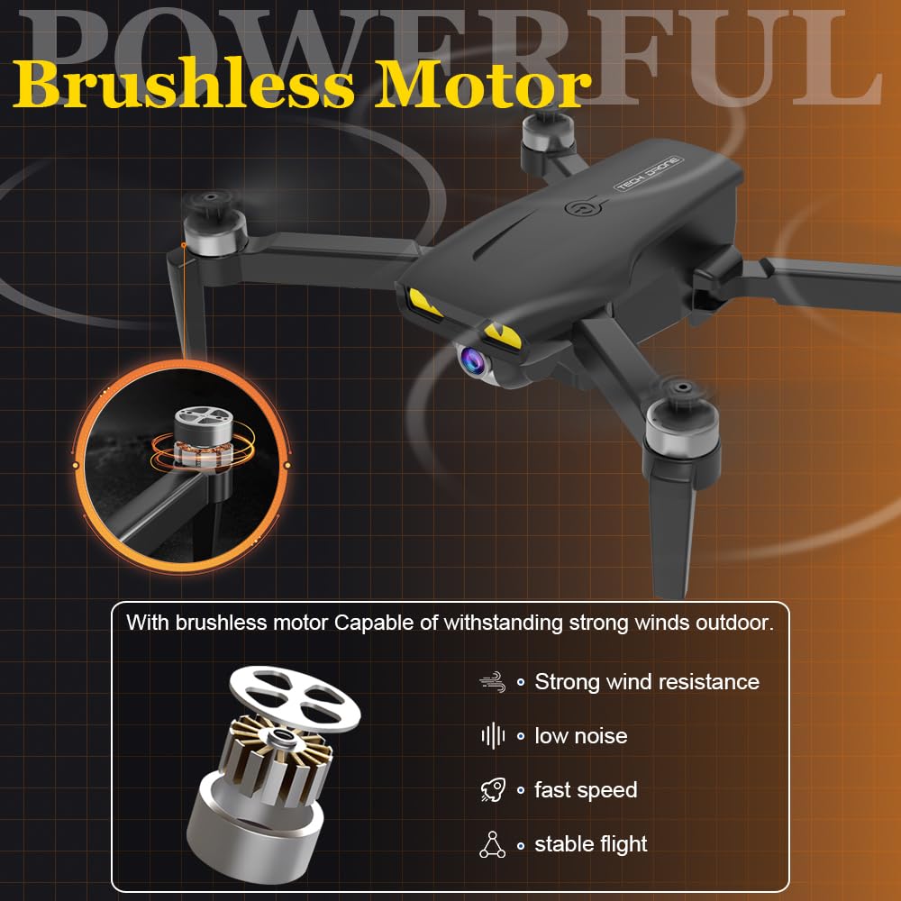 B-Qtech LM12 Brushless Motor Drone With Camera for Kids Beginner, RC Foldable FPV WiFi Live Transmission Drone with 2 Batteries Gesture Operation, Smart Follow, Headless Mode, Auto return, Christmas