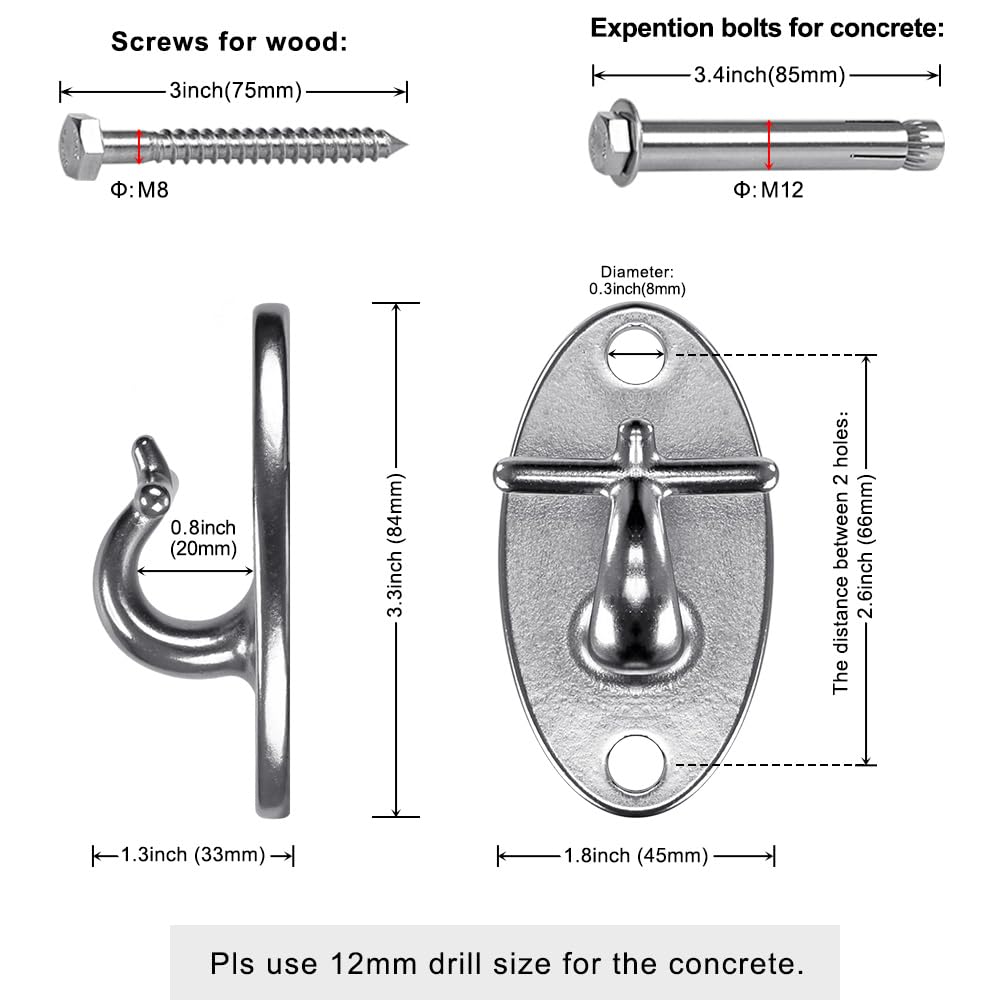BeneLabel Wall Mount Bracket for Suspension Training - Heavy Duty Stainless Steel Hook for Resistance Bands, Olympic Rings, Battle Ropes, Yoga Swings and More - Indoor Outdoor Use - 2000 lbs Capacity