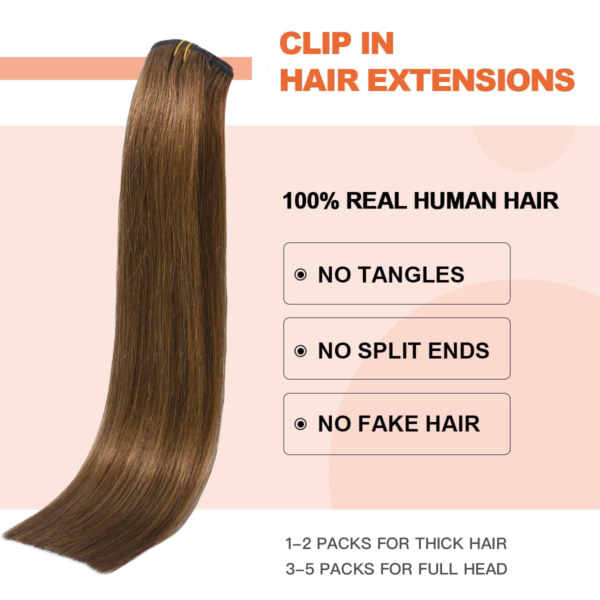 UGOTRAYS Light Brown Hair Extensions Clip in Human Hair 12 Inch 70g 7pcs Remy Hair Silky Straight 16clips One Pack for Women #6 Chestnut Brown Hair Extensions