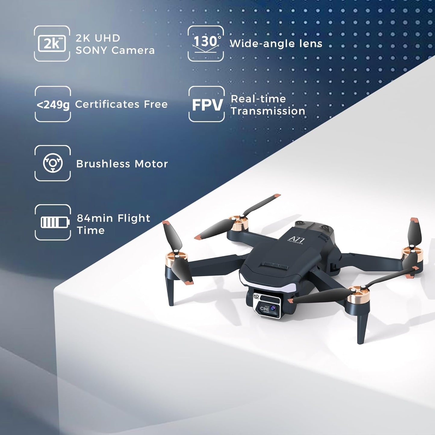 Super Enduring Brushless Motor Drone with 84 Mins Super Long Flight Time, Drone with 2K HD Camera for Beginners, CHUBORY A77 WiFi FPV Quadcopter, Follow Me, Auto Hover, 3 Batteries, Carrying Case