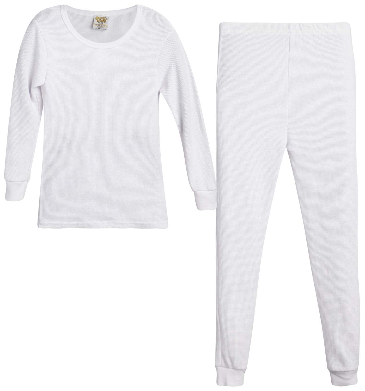 Sweet & Sassy Girls' 2-Piece Thermal Warm Underwear Top and Pant Set, Size 10-12, White