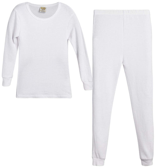 Sweet & Sassy Girls' 2-Piece Thermal Warm Underwear Top and Pant Set, Size 10-12, White