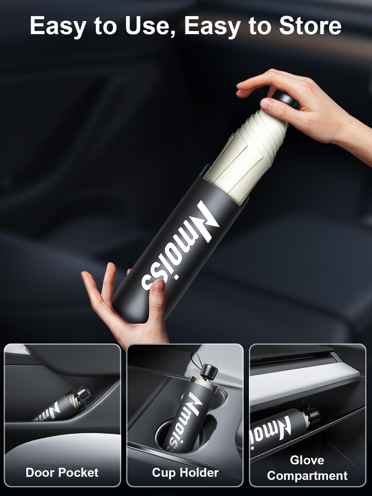 [2025 Upgraded] Nmoiss Windshield Sun Shade Umbrella [Ice Rib High Speed Cooling] 99% UV Blocking Protects Car from Sun and Heat Damage, Keeps Cool and Protects Interior Medium (56" L x 31" W)