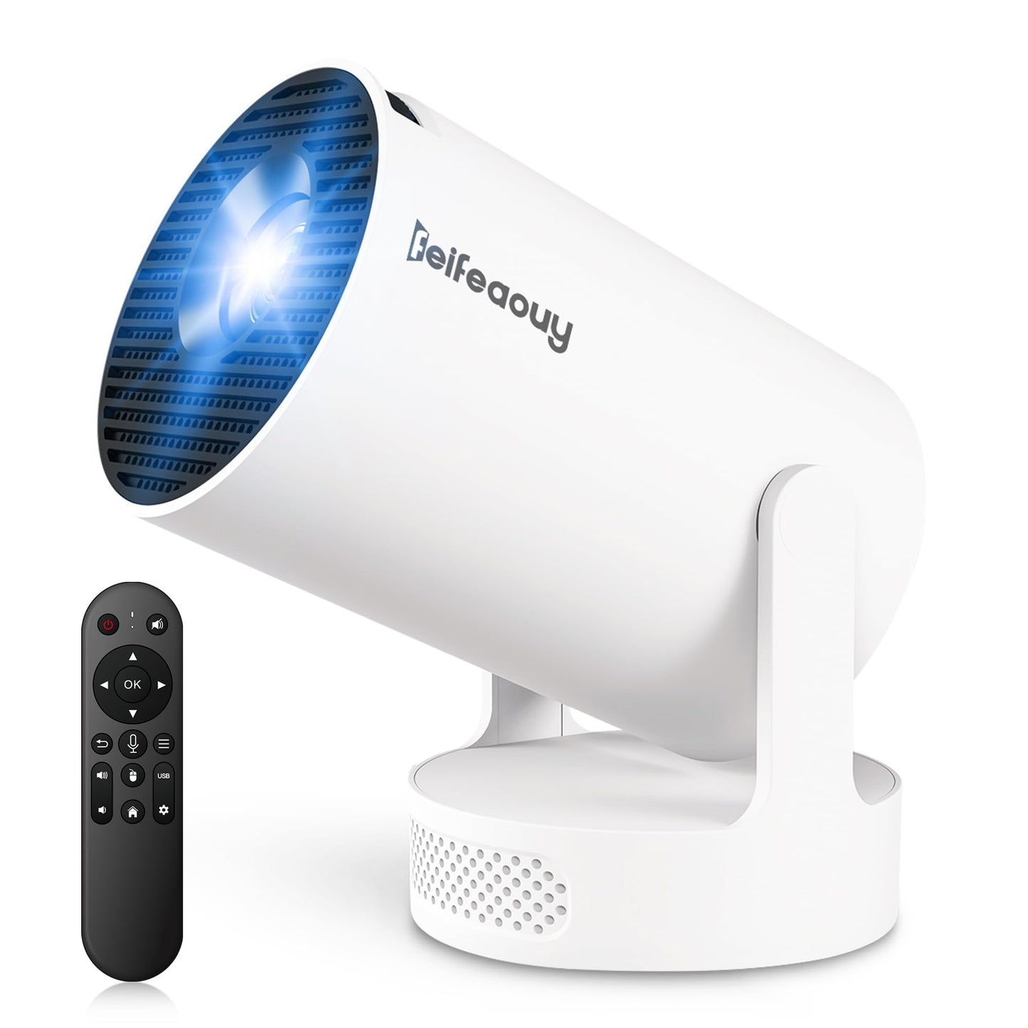 Mini Projector 4K with WiFi Bluetooth 5.4 - Smart Portable Projector for Bedroom & Home Cinema, Netflix Certified, Auto Keystone, Android 11, Voice Control, Air Mouse Remote (HY300Ultra)