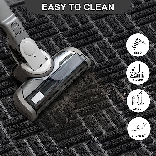 Mibao Front Door Mat, Heavy Duty Durable Welcome Mat for Outdoor Indoor, Dirt Trapper Waterproof Super Absorbent Door Mat for Entryway Outside Patio Porch, 29.5" x 17", Black