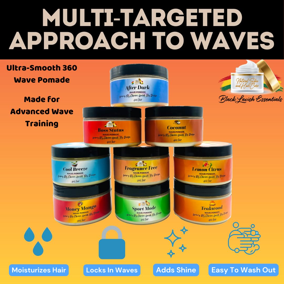 Ultra-Smooth 360 Wave Pomade, 8oz Wave Butter Pomade, Strong Hold Non-Greasy Hair Pomade for Deep Waves, Shea and Mango Butter Natural Wave Pomade, Black Lavish Essentials (Coconut 360 Pomade, 8oz)