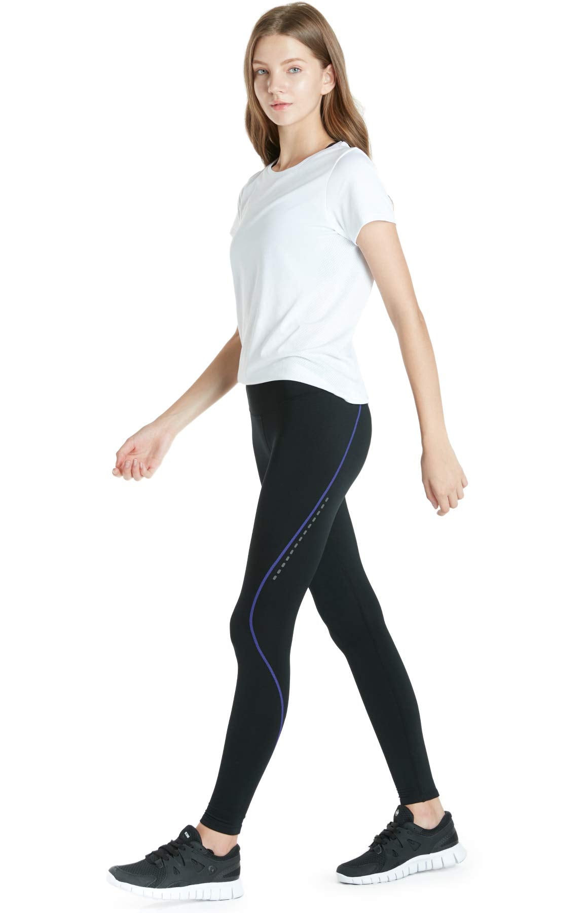 TSLA Women's Thermal Running Tights, High Waist Warm Fleece Lined Leggings, Winter Workout Yoga Pants with Pockets, Rear Zip Pocket Black & Purple, Small