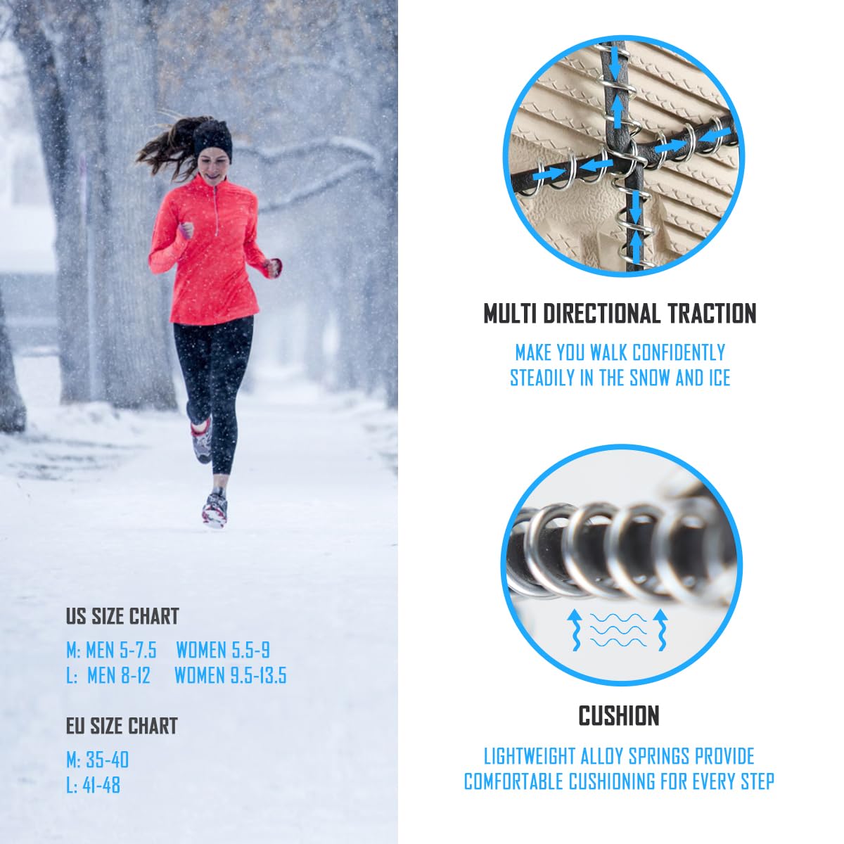 MATTISAM Ice Cleats for Walking on Ice Snow, Crampons Traction Grips Spikes for Shoes Boots, Anti-Slip Flexible Footwear Grippers for Climbing Hiking Fishing Outdoor Running with 2 Adjustable Straps