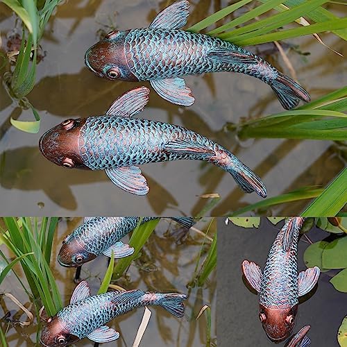 Koi Fish Decor - Set of 2 Antique Koi Fish Garden Statue for Outdoors, Patio and Backyard Decoration
