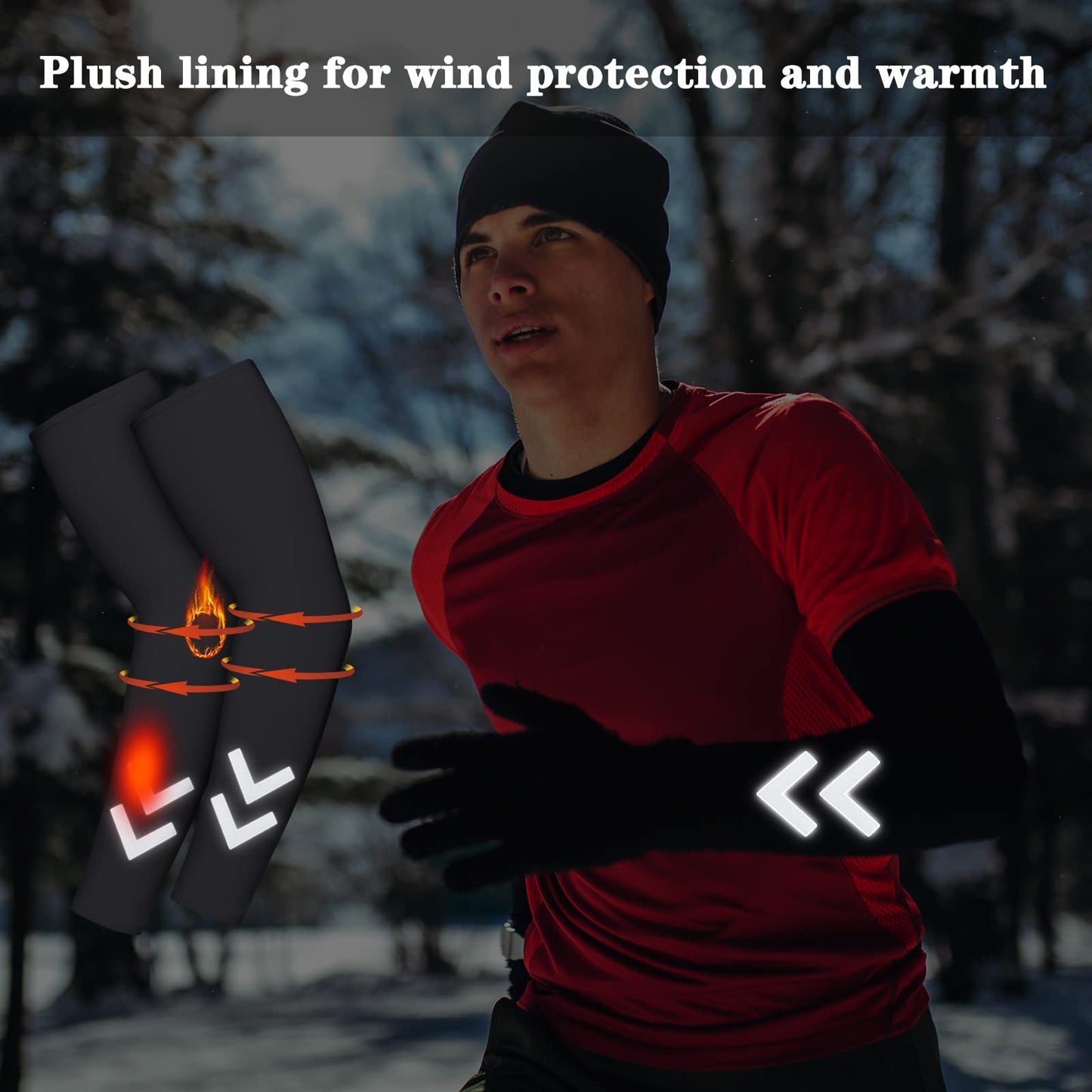 SATINIOR 2 Pairs Thermal Arm Warmer with High Visibility Reflective Stripe Winter Sleeves Men Women Cycling Running (Medium)