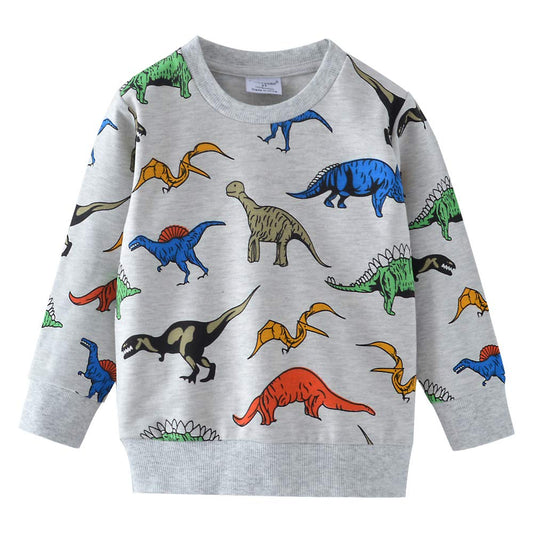 Boys Dinosaur Fleece Sweatshirt Long Sleeve Cotton Crewneck Dinosaur Clothes for Boys Winter Warm Pullover Grey Sweater 4t/8011