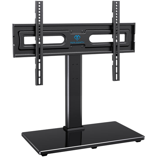 PERLESMITH Swivel Universal TV Stand Mount for 32-82 Inch LCD OLED Flat/Curved Screen TVs up to 99lbs-Height Adjustable Table Top TV Stand/Base with Tempered Glass Base&Wire Management,VESA 600x400mm