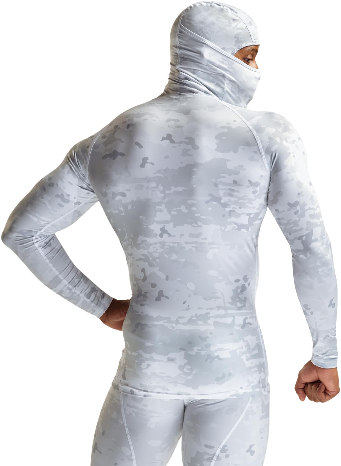 TSLA Men's Long Sleeve Workout Shirts Hoodie with Mask, UPF 50+ Cool Dry Fit Sports Compression Shirts, Hyper Control Print Winter Utility Camo, XX-Large