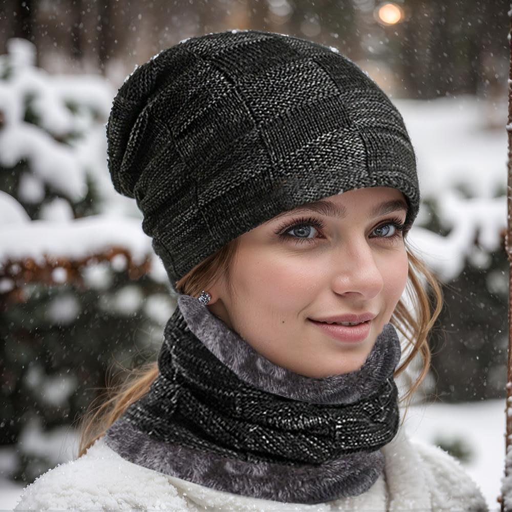 Winter Hat Scarf Gloves Set for Men Women, Knit Beanie Hat,Neck Warmer Scarf,Warmer Touch Screen Gloves and Earmuffs Ear Warmer for Men Women