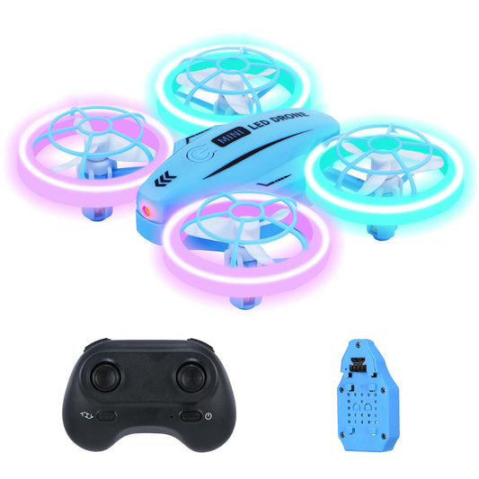 Mini Drone for Kids, Colorful LED RC Drone Quadcopter for Beginners with Headless Mode, 360 Flips, Altitude Hold, 3 Speeds Mode,Full Propeller Protect,Toys Gifts for Boys Girls,Blue