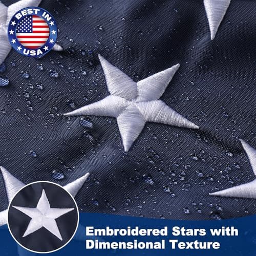 American Flags 3x5 FT for Outside, USA Flag Outdoor Heavy Duty with Embroidered Stars Swen Stripes Brass Grommets Made of Longest Lasting Waterproof & Tear Proof Oxford Polyester