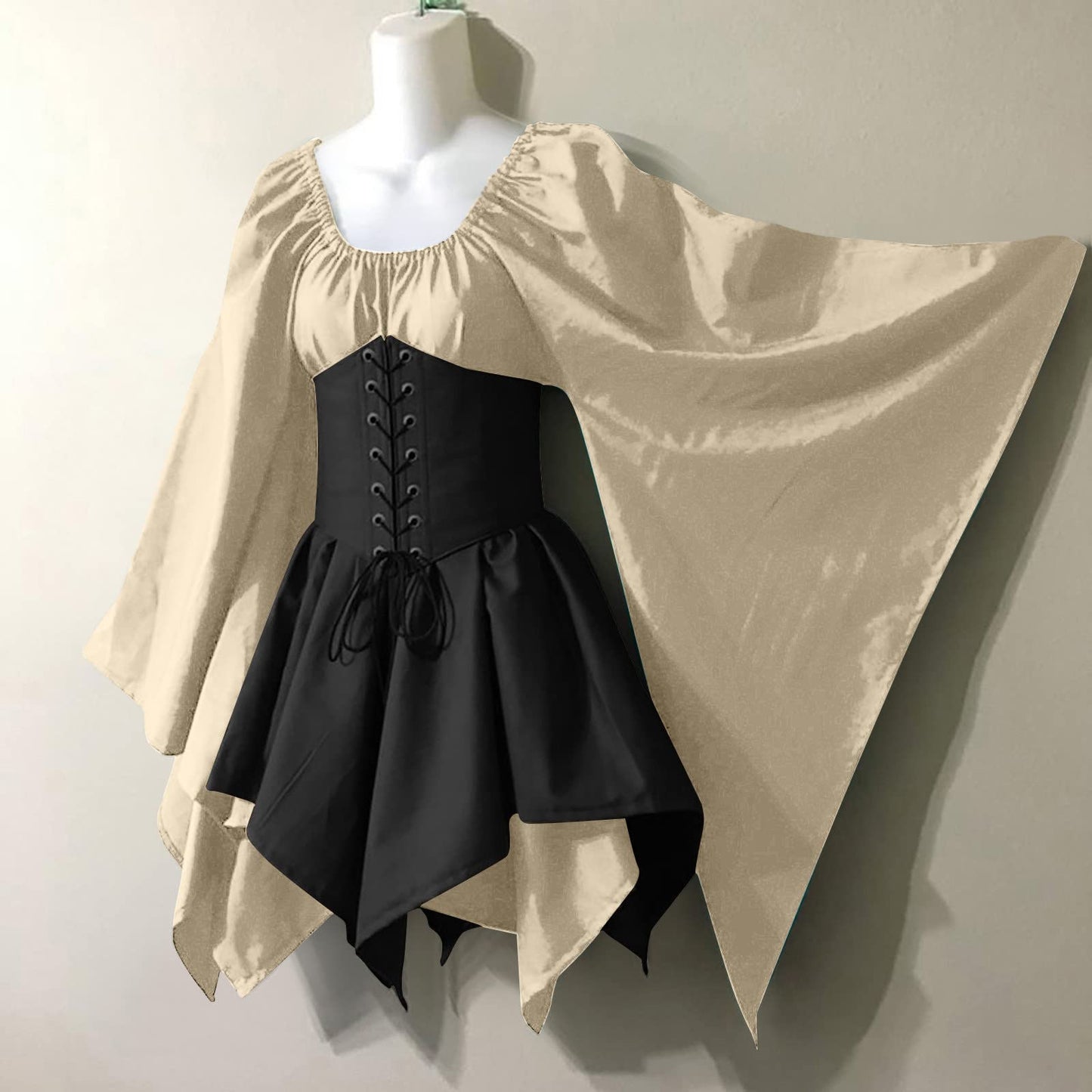 KEGIRLOM Today On Clearance Women's Medieval Renaissance Dress Costume Flare Sleeve Corset Skirt Overskirt Elven Archer Irish Over Gown 2pcs Set,Renaissance Corset Dress