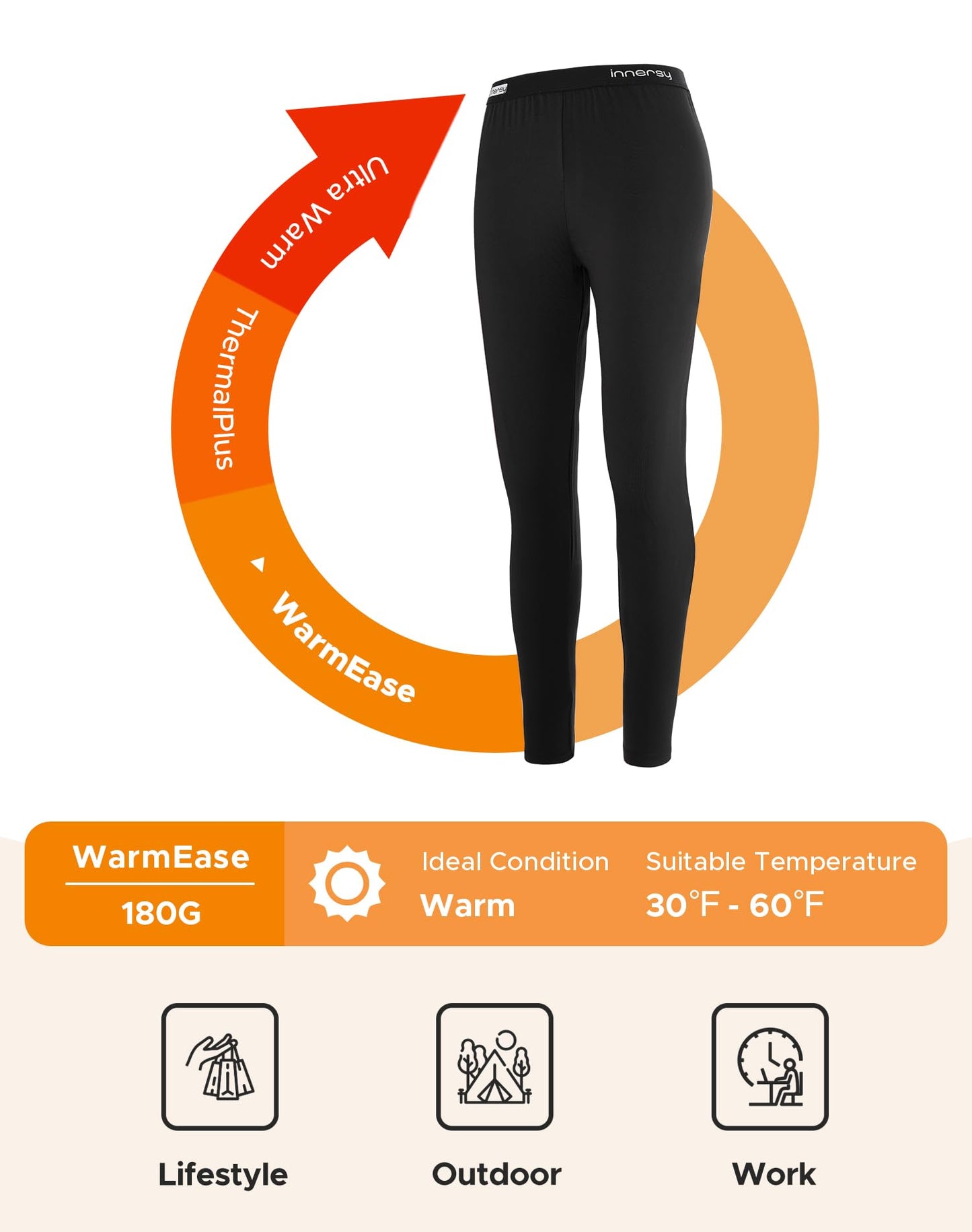 INNERSY Women's Thermal Leggings Warm Winter Thermal Underwear Bottoms High Waisted Yoga Pants(Small, Black)