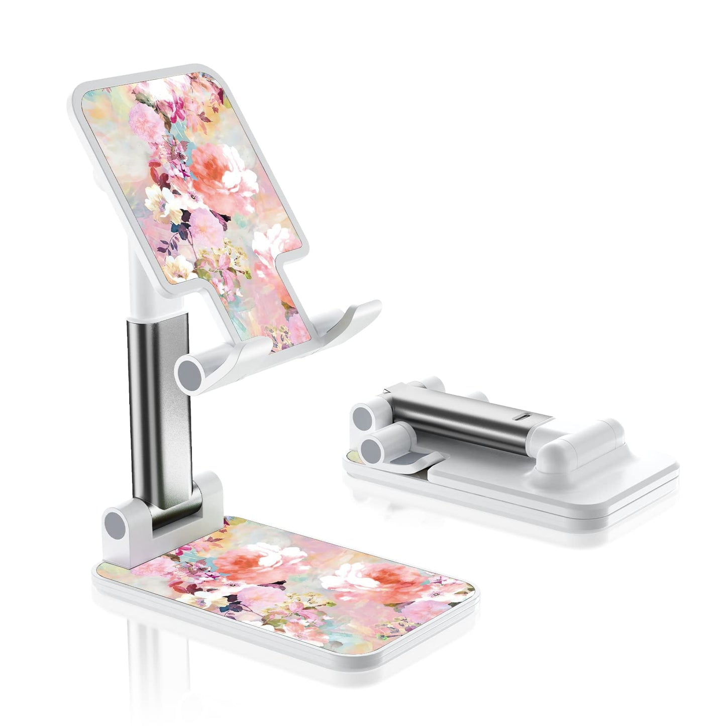 TJIHACNGE Foldable Phone Stand for Desk, Adjustable Angle of View, Suitable for iPhone, Samsung and Other Smart Phones, Pink Flowers