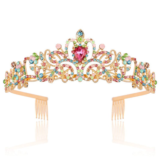 Didder Gold Tiaras for Women, Multicolor Rhinestones Tiaras and Crowns for Women Elegant Crown with Combs Princess Crown Tiaras for Girls Women's Headbands Bridal Wedding Prom Birthday Party