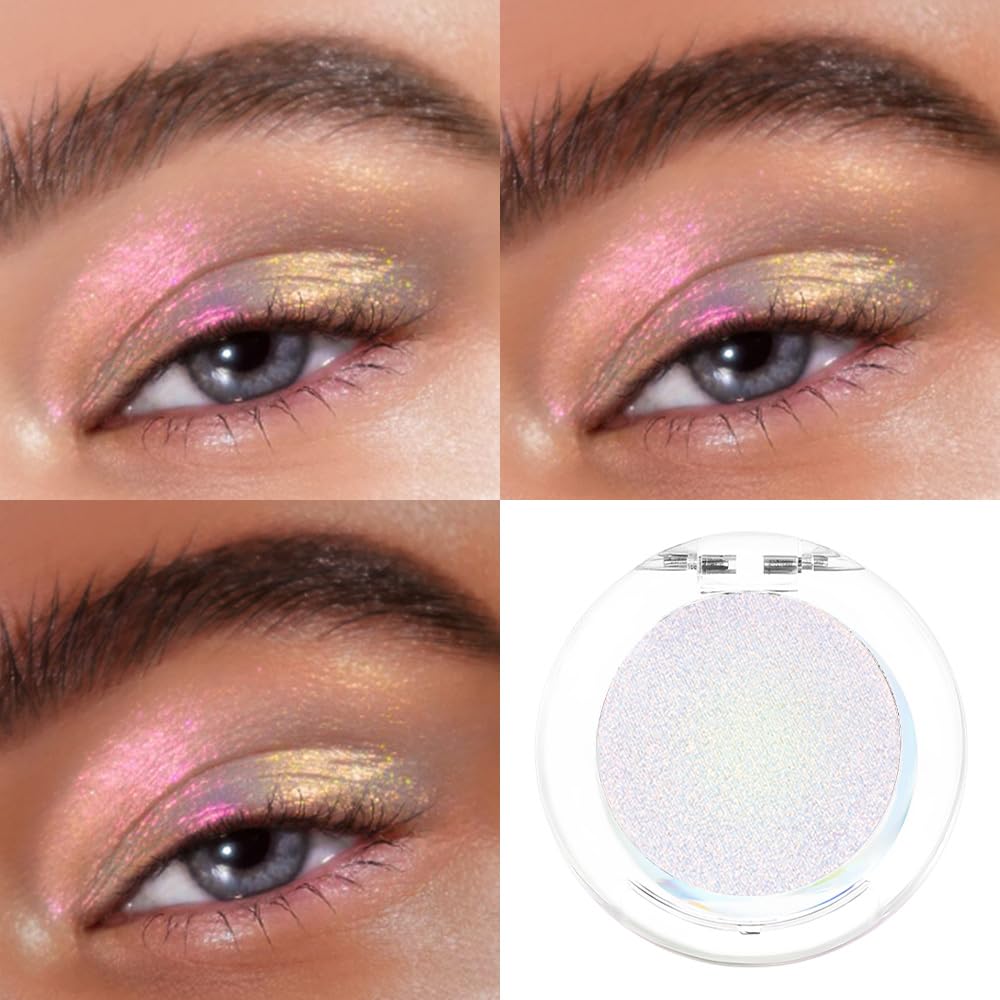 evpct Mermaid Chameleon Eyeshadow Palette Duochrome MultiChrome Makeup, White Gold Glitter Shimmer Loose Eyeshadow Palette High Pigments Chameleon Chrome Holographic Eyeshadow MultiChrome