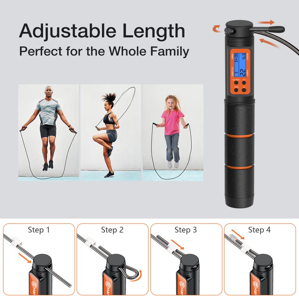 Jump Rope, H Handio Jump Rope with Counter, Workout Jumping Rope with Steel Ball Bearings, Adjustable Length Speed Skipping Rope for Men Women Kids Home Gym, Crossfit, Fitness Exercise
