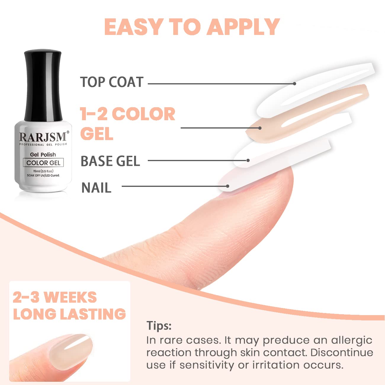 RARJSM Apricot Nude Gel Nail Polish,Neutral Sheer Cream Nude LED UV Curing Requires Soak Off Clear Pink Jelly French Manicure Nail Polish 1pcs Single Bottle 15ml for Home Salon DIY