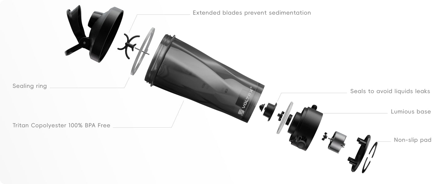 VOLTRX VortexBoost Electric Shaker Bottle, USB C Rechargeable Protein Shake Mixer, Shaker Cups for Protein Shakes and Meal Replacement Shakes, BPA-Free, Made with Tritan, Black