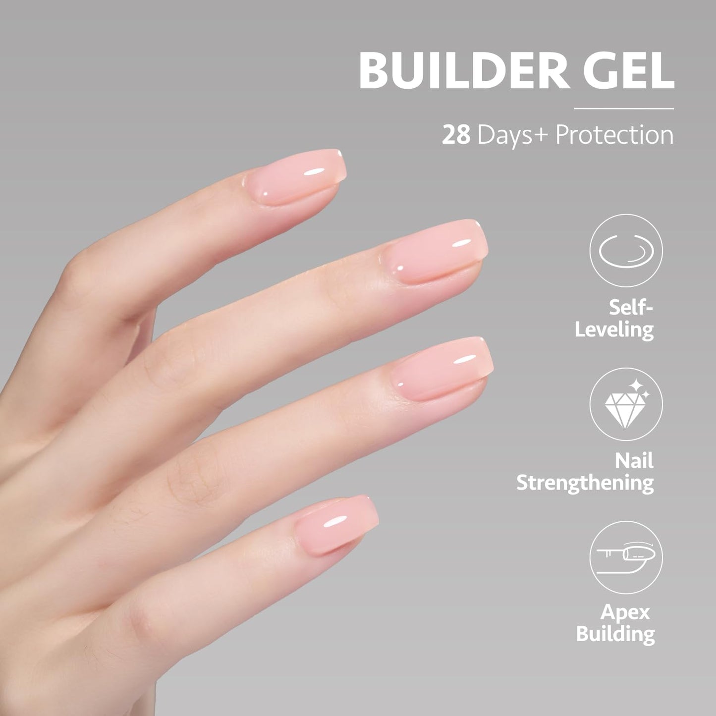 GAOY Builder Gel for Nails, 16ml Nail Strengthener in a Bottle, Nail Extension Hard Gel, Soak Off Long Lasting UV Gel, 1958 Crystal Pink, Base Coat Top Coat Needed