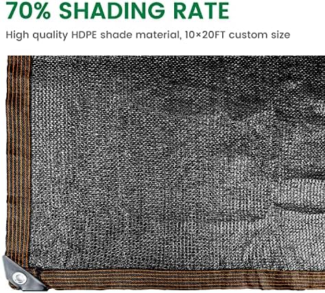 70% 10 X 20 FT Black Shade Cloth, Outdoor Sunblock Shade Cloth with Grommets, Durable Sun Shade Netting Shading Antifreezing for Patio, Garden, Plants Cover, Greenhouse, Barns, Dog Kennel