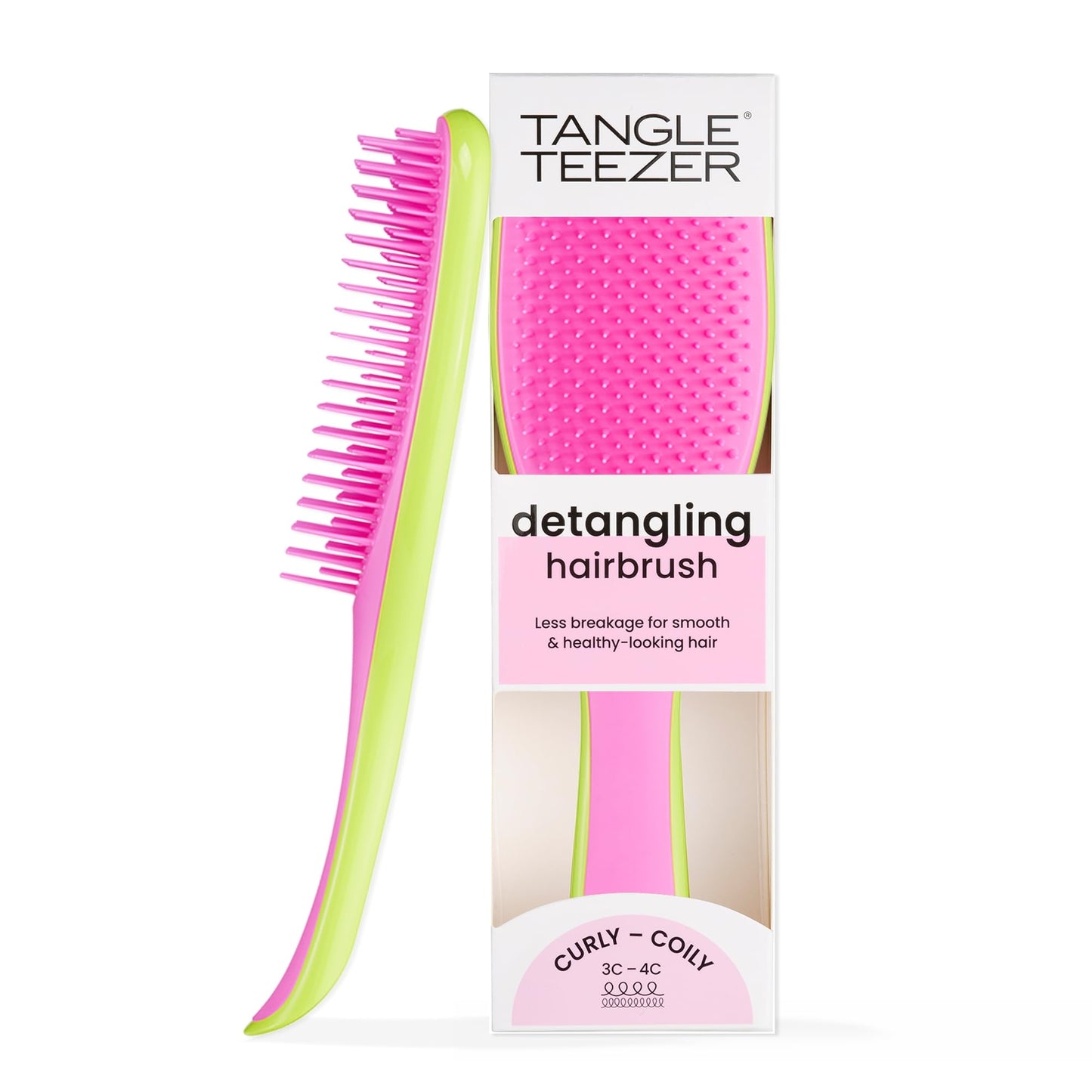 Tangle Teezer Ultimate Detangler Naturally Curly Hair Brush, Dry & Wet Hairbrush, Reduces Frizz & Breakage, for 3C to 4C Curly Hair Types, Cyber Lime & Pink