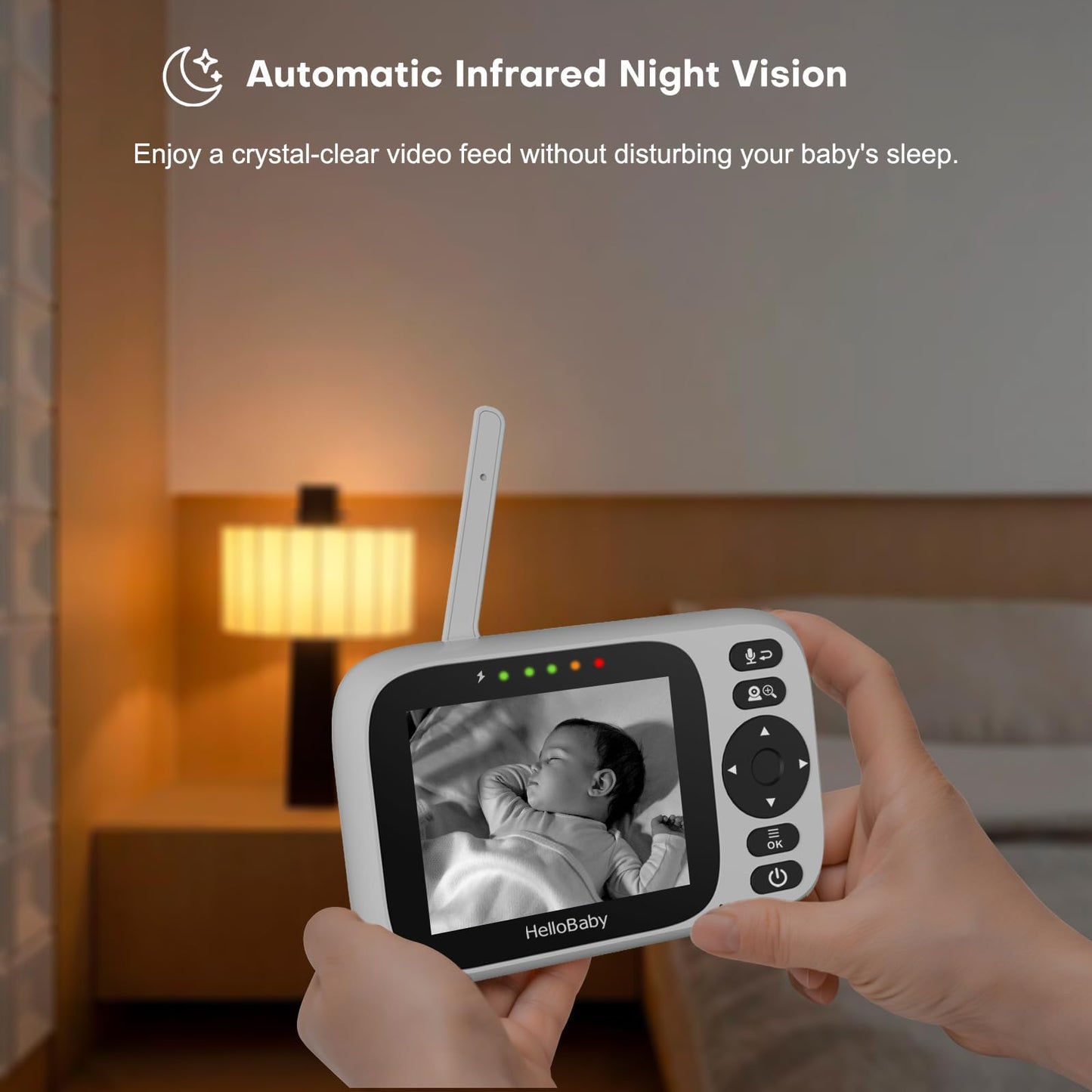 HelloBaby 3.2'' Baby Monitor 4 Cameras, Video Audio Baby Monitor No WiFi, Remote Pan-Tilt-Zoom, ECO, Night Vision, 2-Way Talk, 1000ft Range, 8 Lullabies and Temperature, Gifts for Parents and Babies