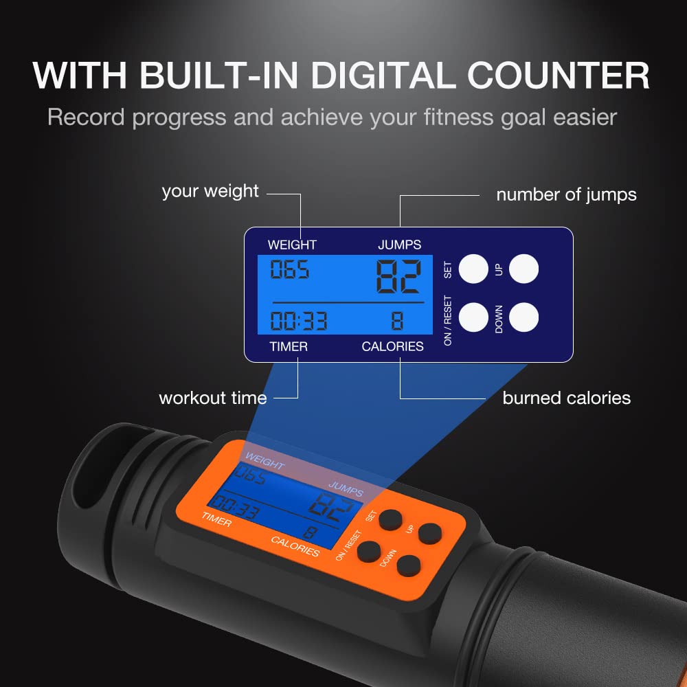 Jump Rope, H Handio Jump Rope with Counter, Workout Jumping Rope with Steel Ball Bearings, Adjustable Length Speed Skipping Rope for Men Women Kids Home Gym, Crossfit, Fitness Exercise