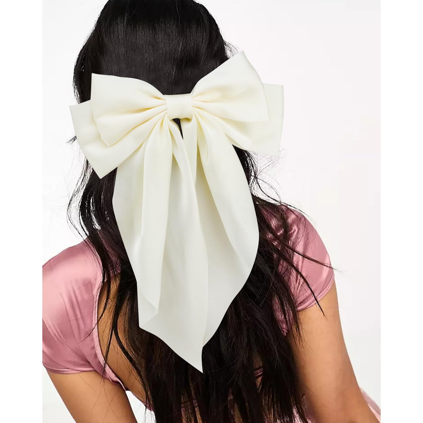 VELSCRUN Hair Bows for Women Girls 3Pcs White Hair Bow Black Hair Bow Navy Blue Big Hair Bows Clip Silky Satin Large Hair Ribbons Oversized Long Tail Hair Bows Hair Barrettes Hair Accessories Gifts