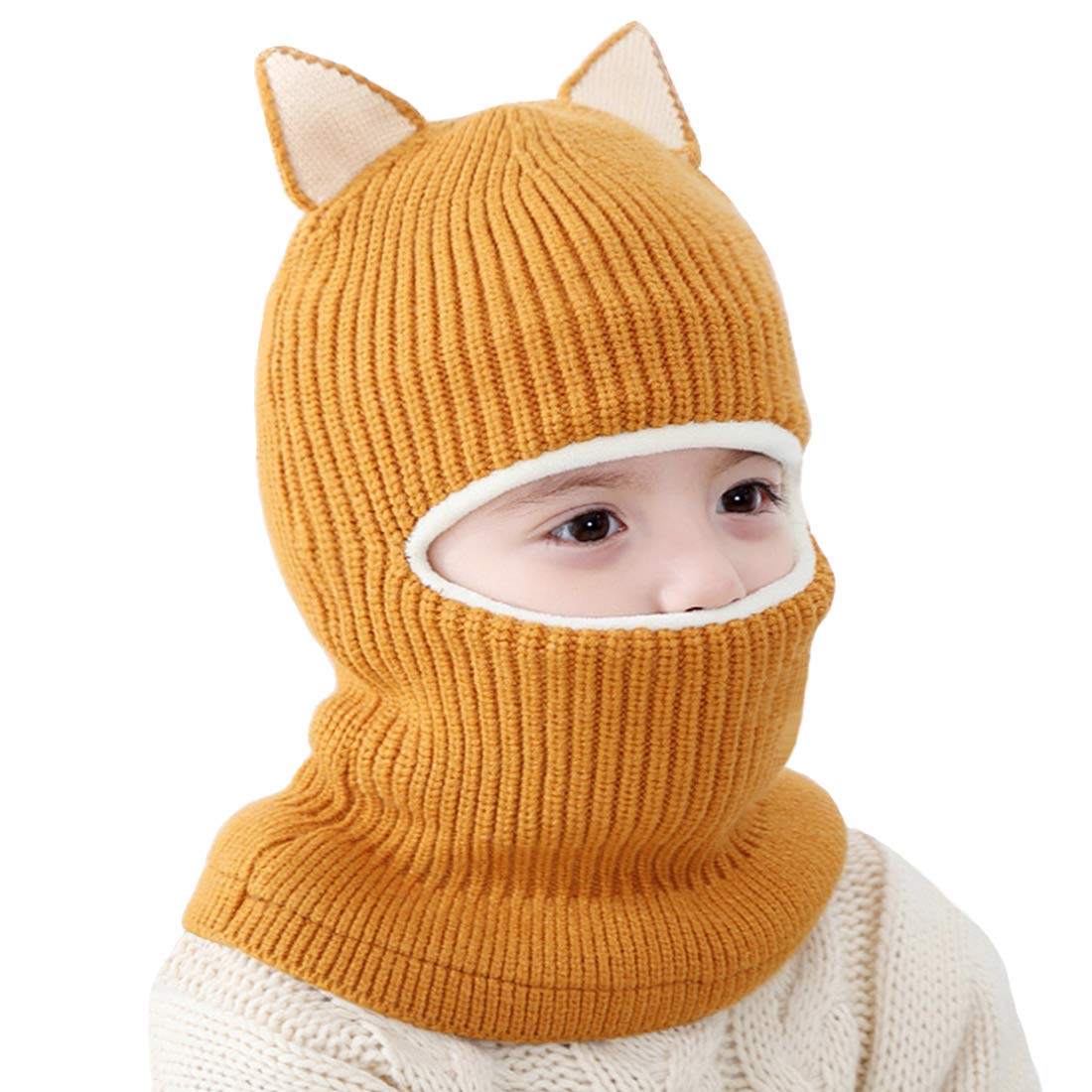 Baby Winter Hat, Toddler Winter Hat, Fleece Lined Girls Boys Infant Winter Hat, Kids Winter Hats Scarf Earflap Hood Skull Caps, 1-4T (Cat Yellow)