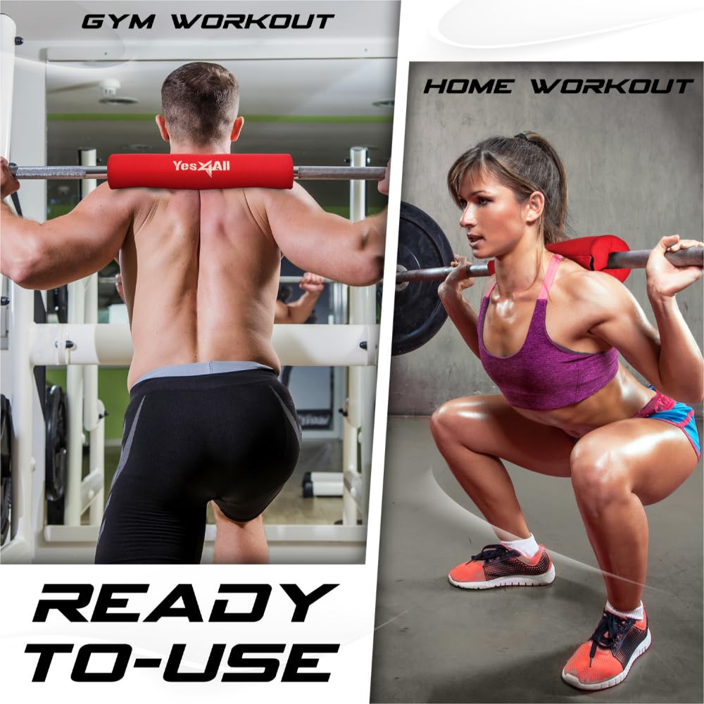 Yes4All Barbell Foam Nylon Bar Pad/PVC Bar Pad - 16 Inch Barbell Pad for Squats, Lunges & Hip Thrust (Bar Pad - Nylon - Red), Model Number: NW1L1