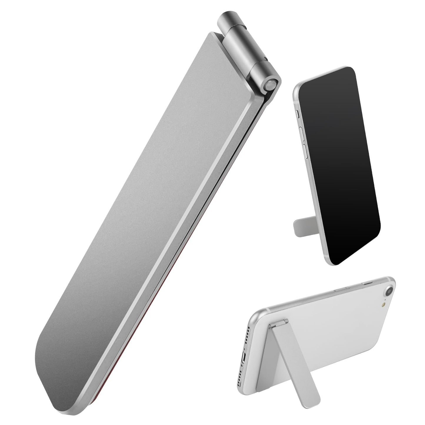 BOHUIZ Ultra-Thin Cell Phone Kickstand, Portable Foldable Vertical and Horizontal Alloy Phone Holder Stand Adjustable Angle Mini Phones Stand for Mobile Phones Tablet Universal Model (Silver)